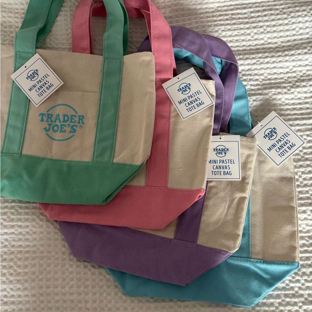 Set of 4 Trader Joe’s Mini Pastel Canvas Tote Bag Bundle